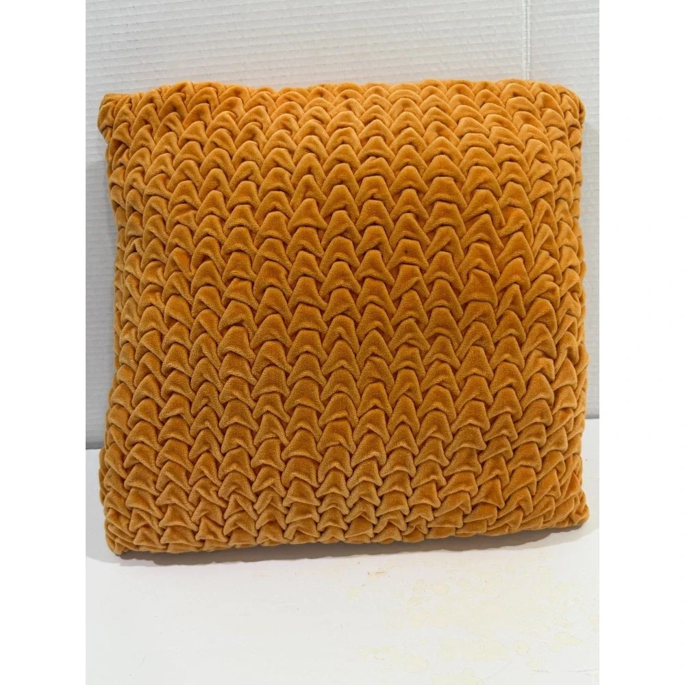Vintage Velvet Textured Throw Pillow Orange Mid Century Modern